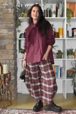 Patrick Plaid Brushed Cotton 7/8 Barrel Pant Burgundy